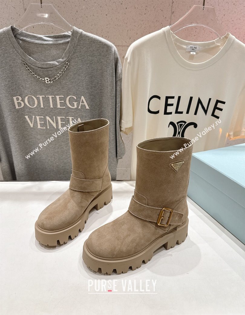 Prada Suede Platform Booties 5cm with Buckle Beige 2025 1U187O (MD-251027072)