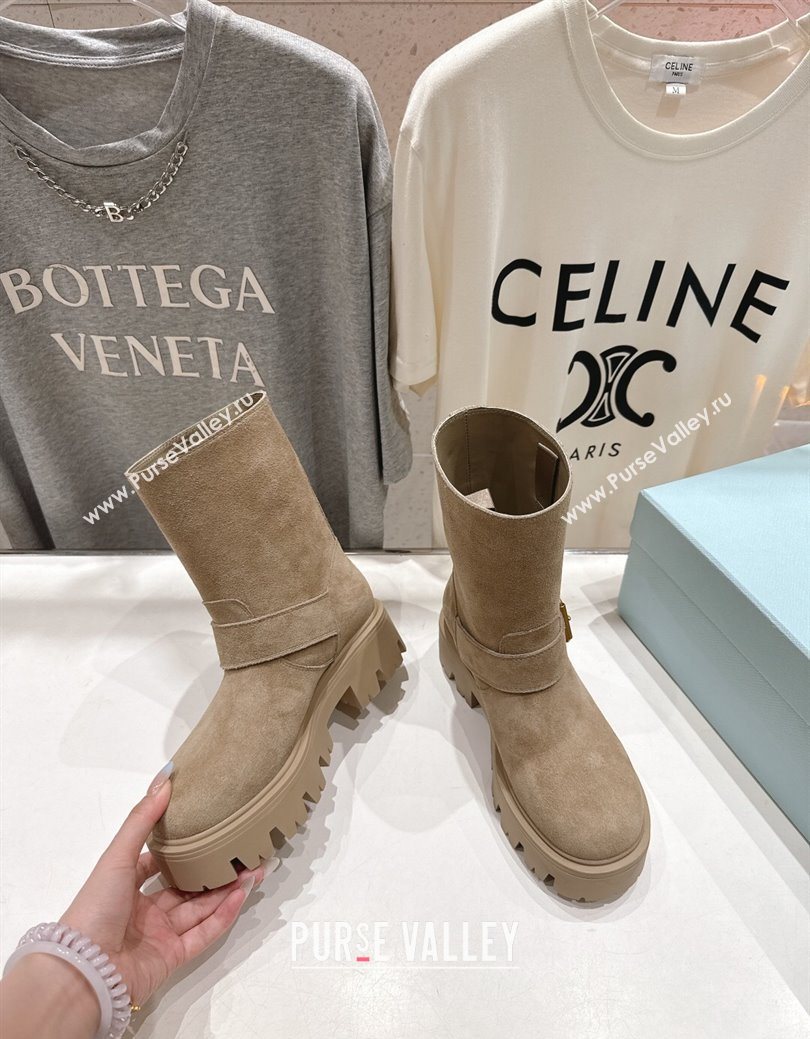 Prada Suede Platform Booties 5cm with Buckle Beige 2025 1U187O (MD-251027072)