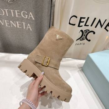 Prada Suede Platform Booties 5cm with Buckle Beige 2025 1U187O (MD-251027072)