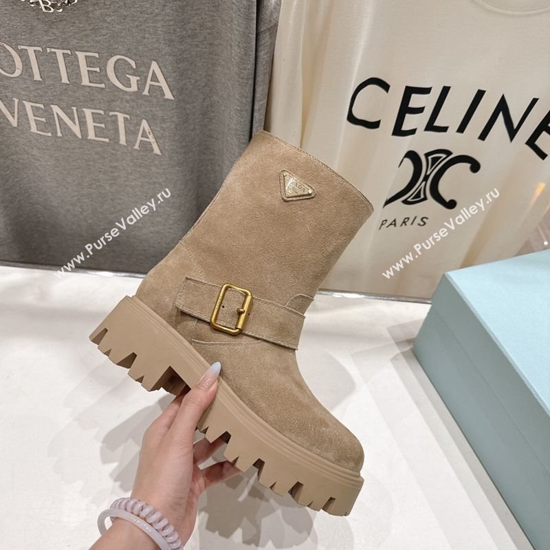 Prada Suede Platform Booties 5cm with Buckle Beige 2025 1U187O (MD-251027072)