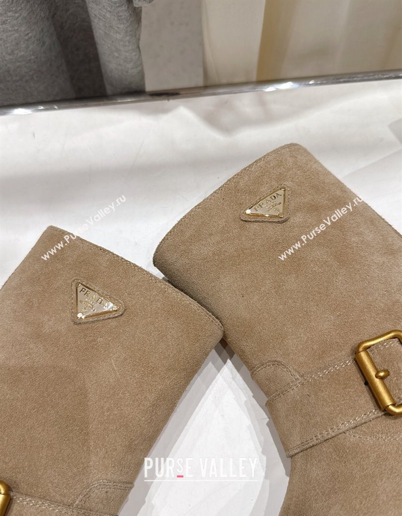 Prada Suede Platform Booties 5cm with Buckle Beige 2025 1U187O (MD-251027072)