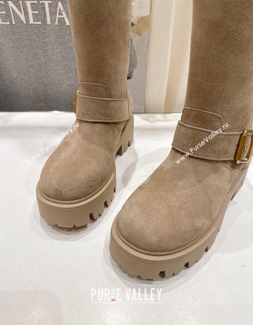 Prada Suede Platform Booties 5cm with Buckle Beige 2025 1U187O (MD-251027072)