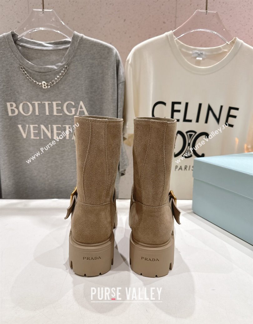Prada Suede Platform Booties 5cm with Buckle Beige 2025 1U187O (MD-251027072)