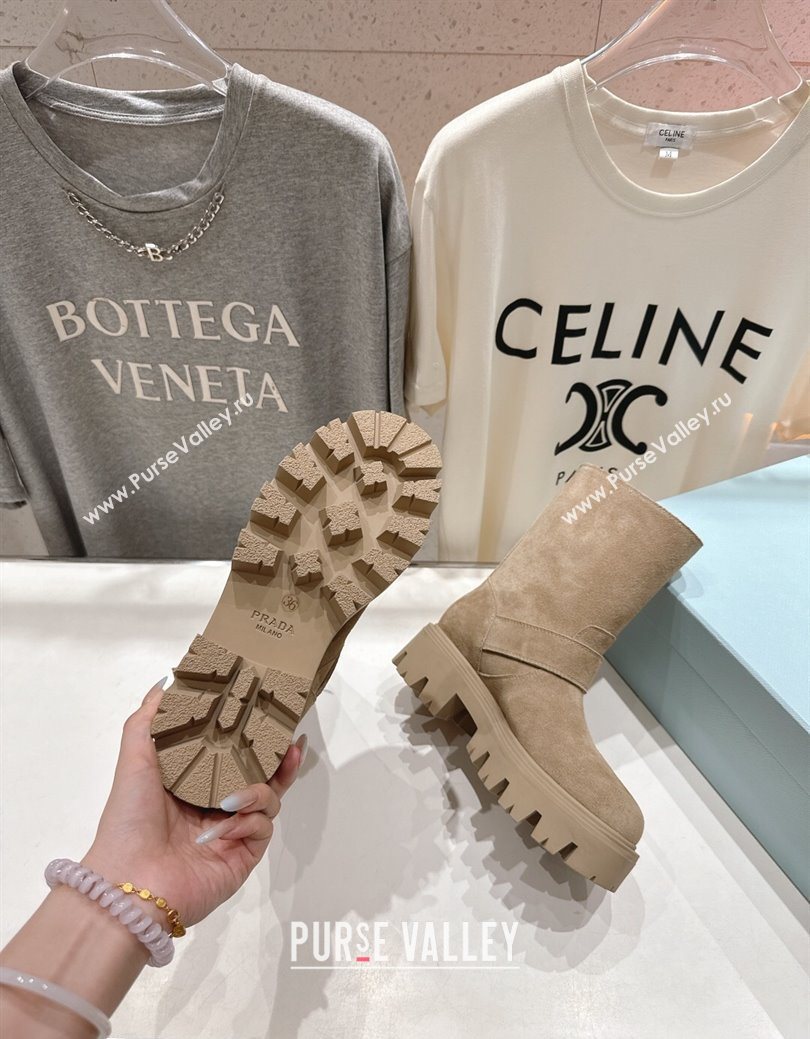 Prada Suede Platform Booties 5cm with Buckle Beige 2025 1U187O (MD-251027072)