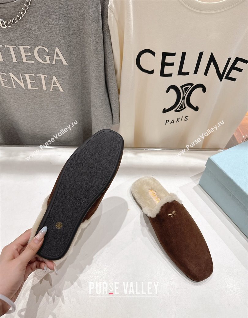 Prada Suede and Wool Flat Mules Brown 2025 1S008O (MD-251027001)