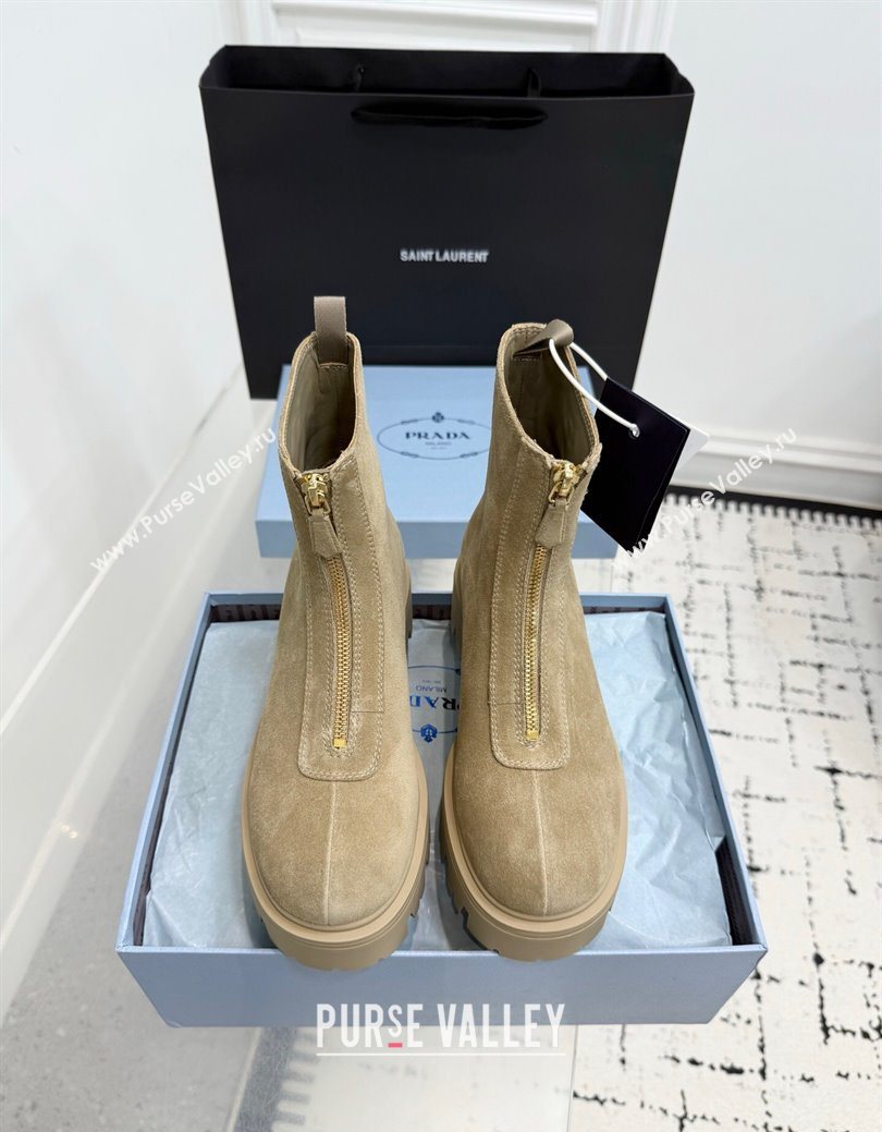 Prada Suede Platform Booties 6cm with Zip Beige 2025 1T328O (KER-251027061)