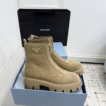 Prada Suede Platform Booties 6cm with Zip Beige 2025 1T328O (KER-251027061)