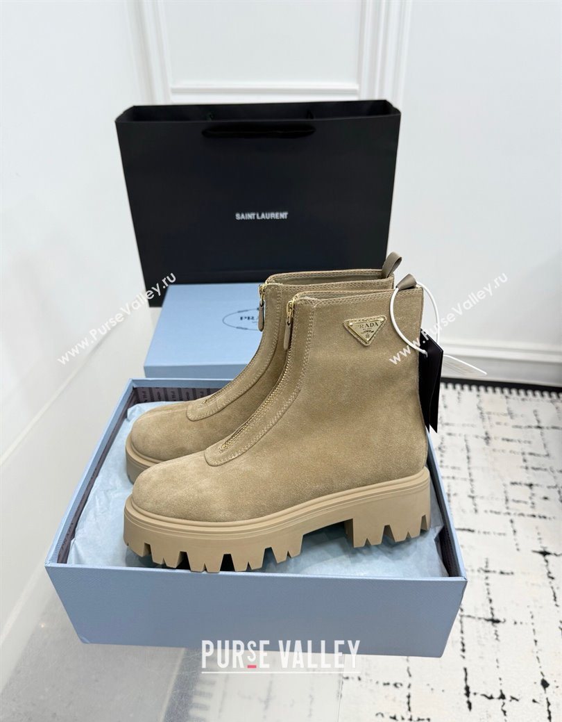 Prada Suede Platform Booties 6cm with Zip Beige 2025 1T328O (KER-251027061)