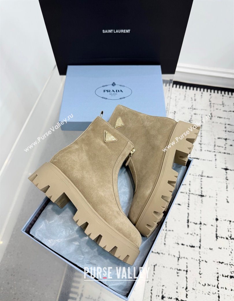 Prada Suede Platform Booties 6cm with Zip Beige 2025 1T328O (KER-251027061)