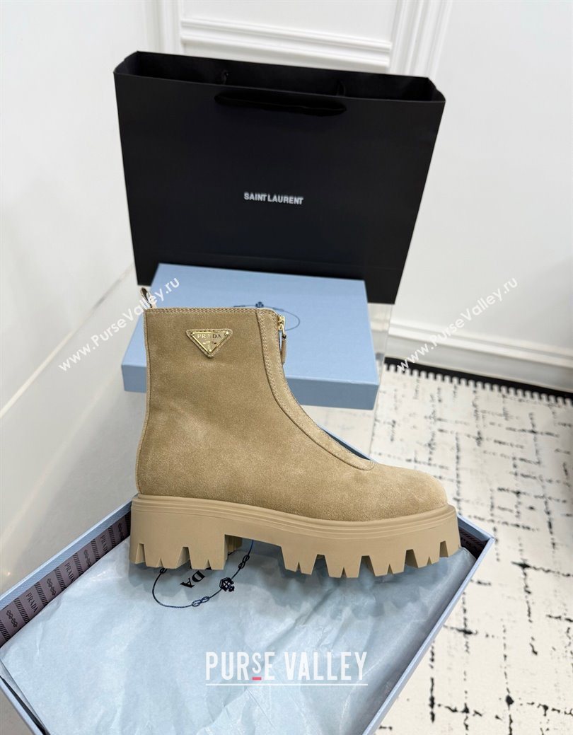 Prada Suede Platform Booties 6cm with Zip Beige 2025 1T328O (KER-251027061)