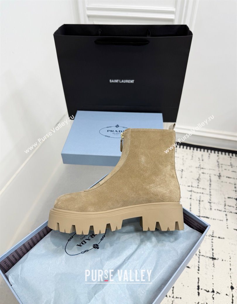 Prada Suede Platform Booties 6cm with Zip Beige 2025 1T328O (KER-251027061)