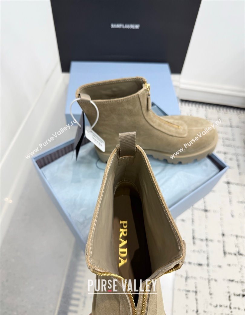 Prada Suede Platform Booties 6cm with Zip Beige 2025 1T328O (KER-251027061)