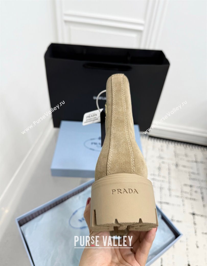 Prada Suede Platform Booties 6cm with Zip Beige 2025 1T328O (KER-251027061)