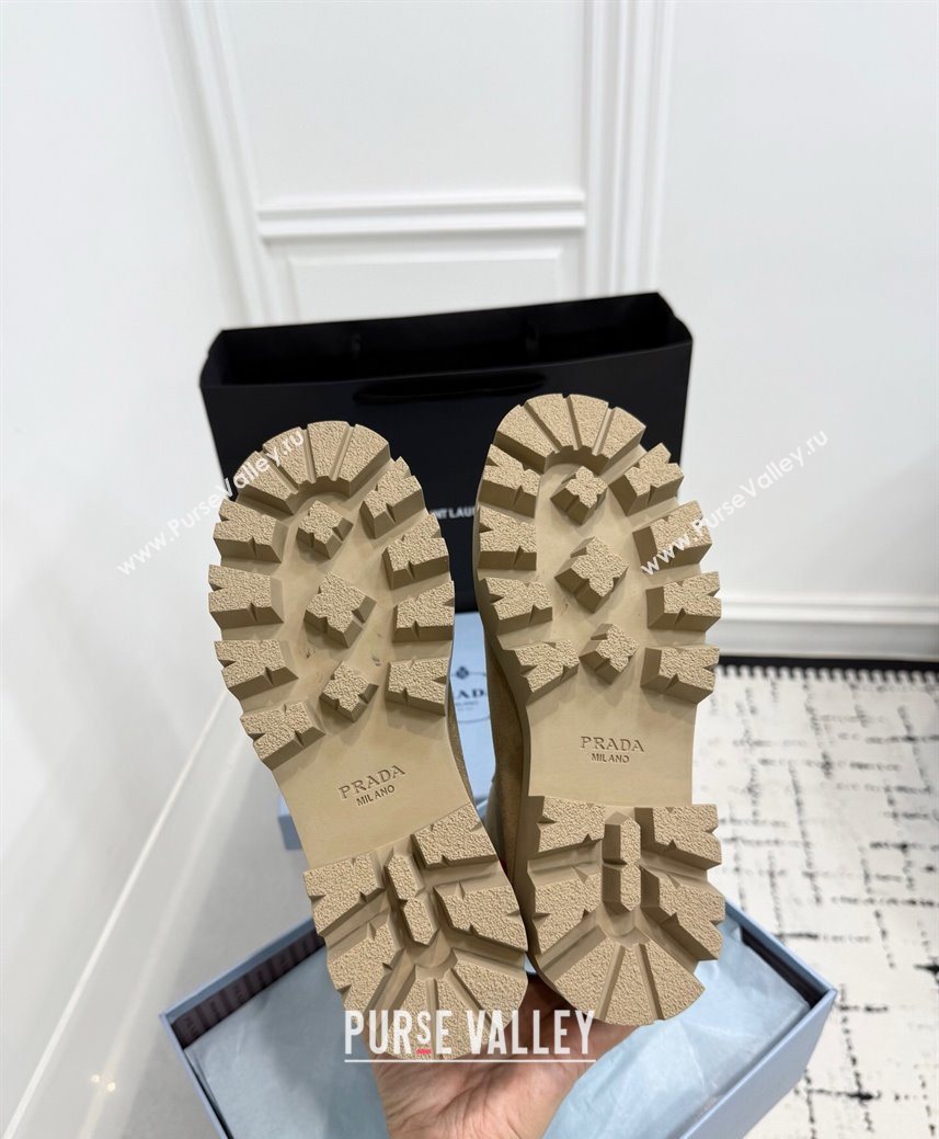 Prada Suede Platform Booties 6cm with Zip Beige 2025 1T328O (KER-251027061)