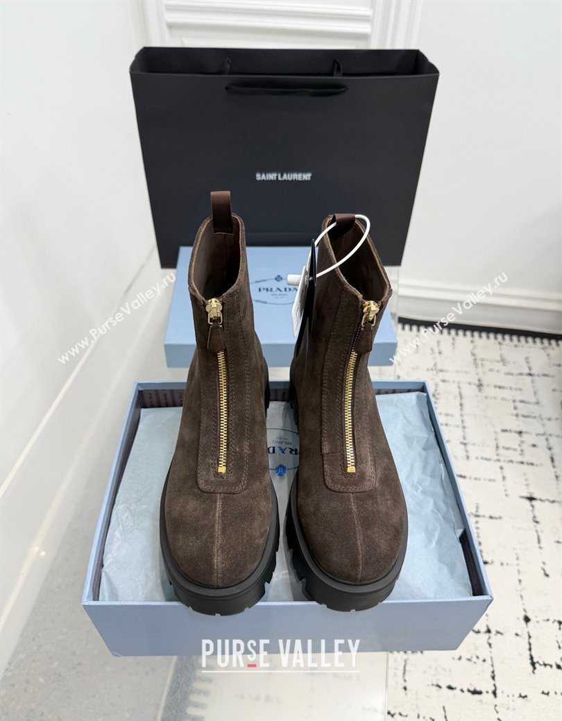 Prada Suede Platform Booties 6cm with Zip Dark Brown 2025 1T328O (KER-251027062)