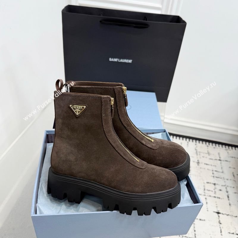 Prada Suede Platform Booties 6cm with Zip Dark Brown 2025 1T328O (KER-251027062)