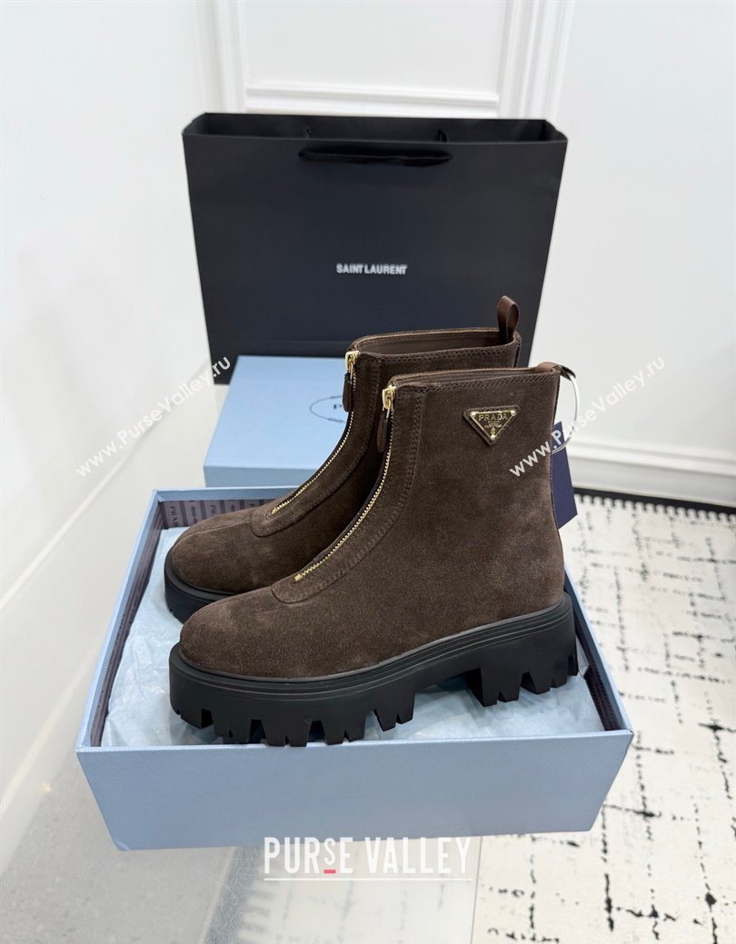Prada Suede Platform Booties 6cm with Zip Dark Brown 2025 1T328O (KER-251027062)