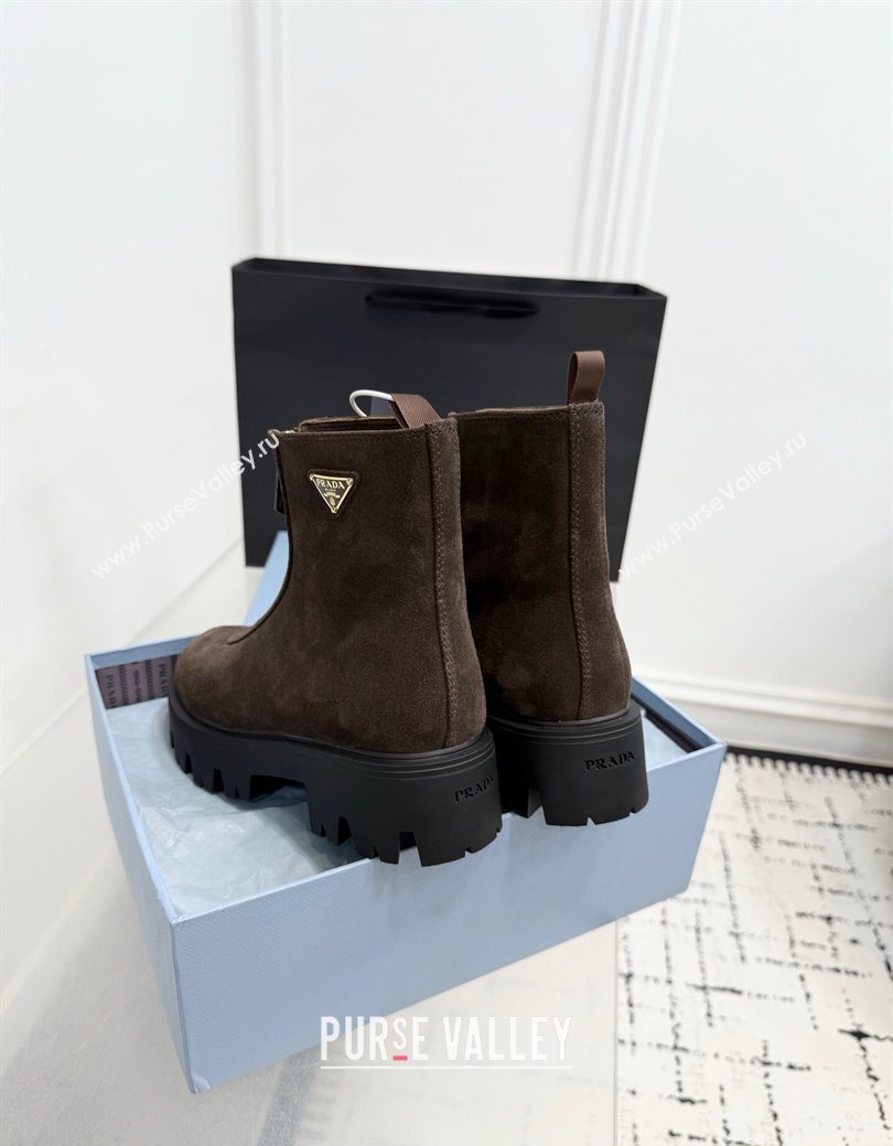 Prada Suede Platform Booties 6cm with Zip Dark Brown 2025 1T328O (KER-251027062)
