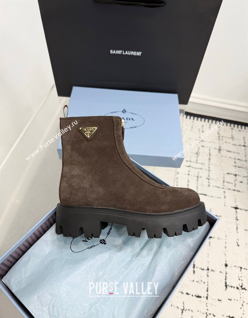 Prada Suede Platform Booties 6cm with Zip Dark Brown 2025 1T328O (KER-251027062)
