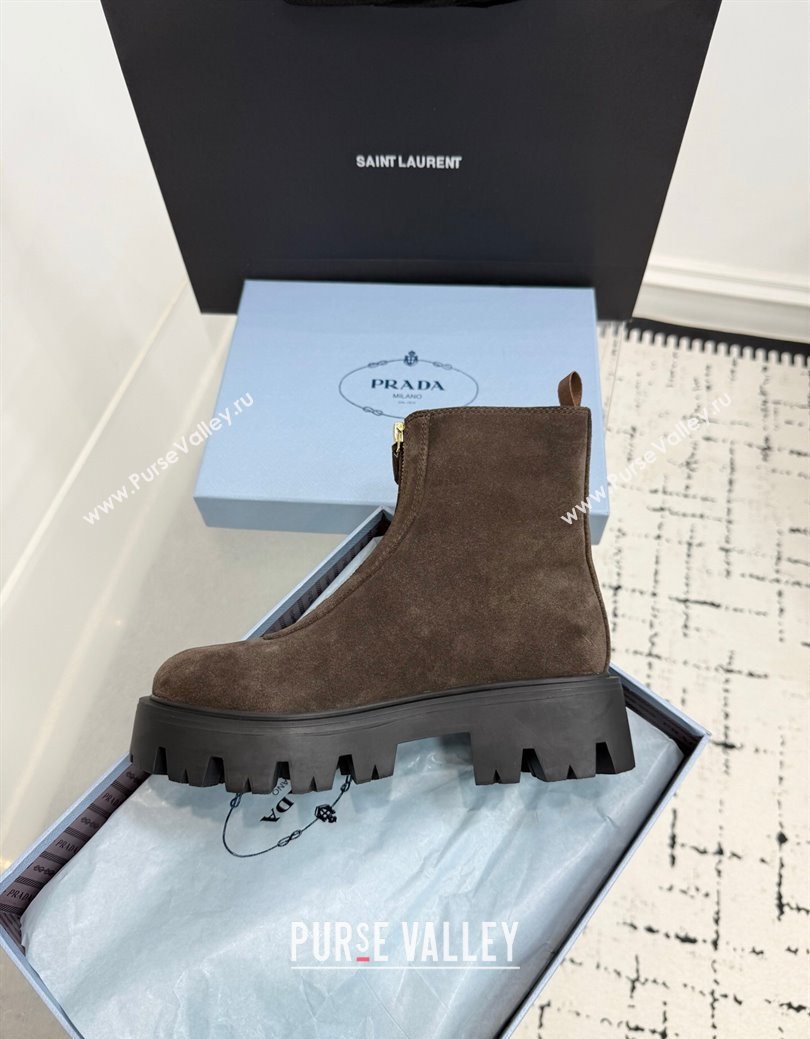 Prada Suede Platform Booties 6cm with Zip Dark Brown 2025 1T328O (KER-251027062)