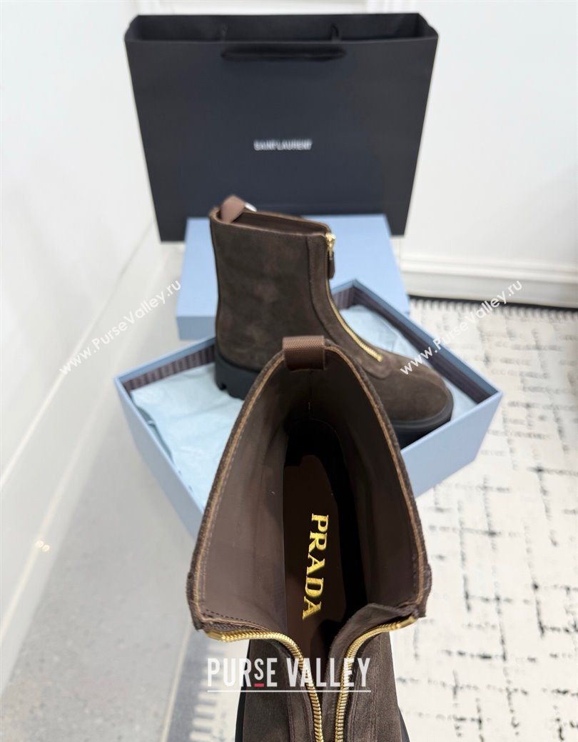 Prada Suede Platform Booties 6cm with Zip Dark Brown 2025 1T328O (KER-251027062)
