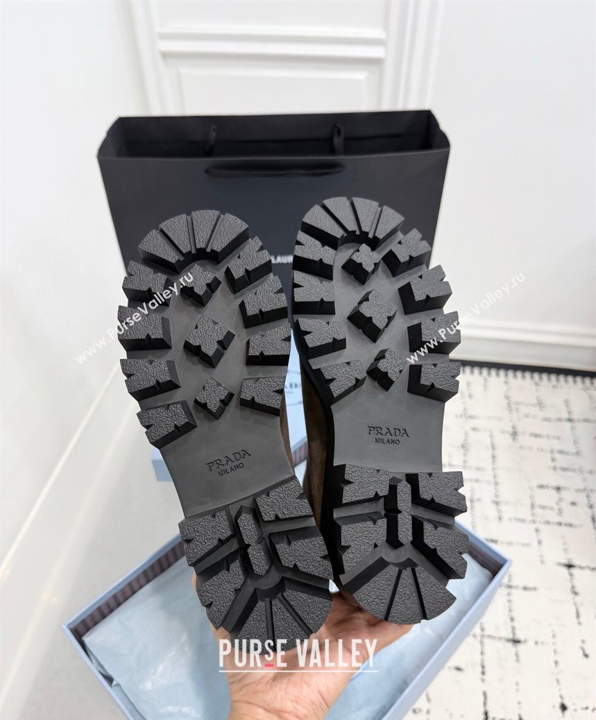 Prada Suede Platform Booties 6cm with Zip Dark Brown 2025 1T328O (KER-251027062)