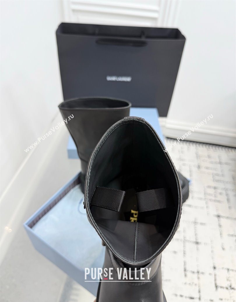 Prada Leather Platform Booties 5cm with Buckle Black 2025 1U187O (KER-251027063)