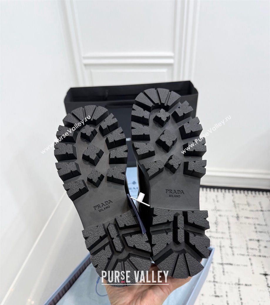 Prada Leather Platform Booties 5cm with Buckle Black 2025 1U187O (KER-251027063)