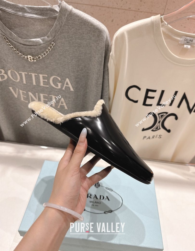 Prada Brushed Leather and Wool Flat Mules Black 2025 1S008O (MD-251027002)