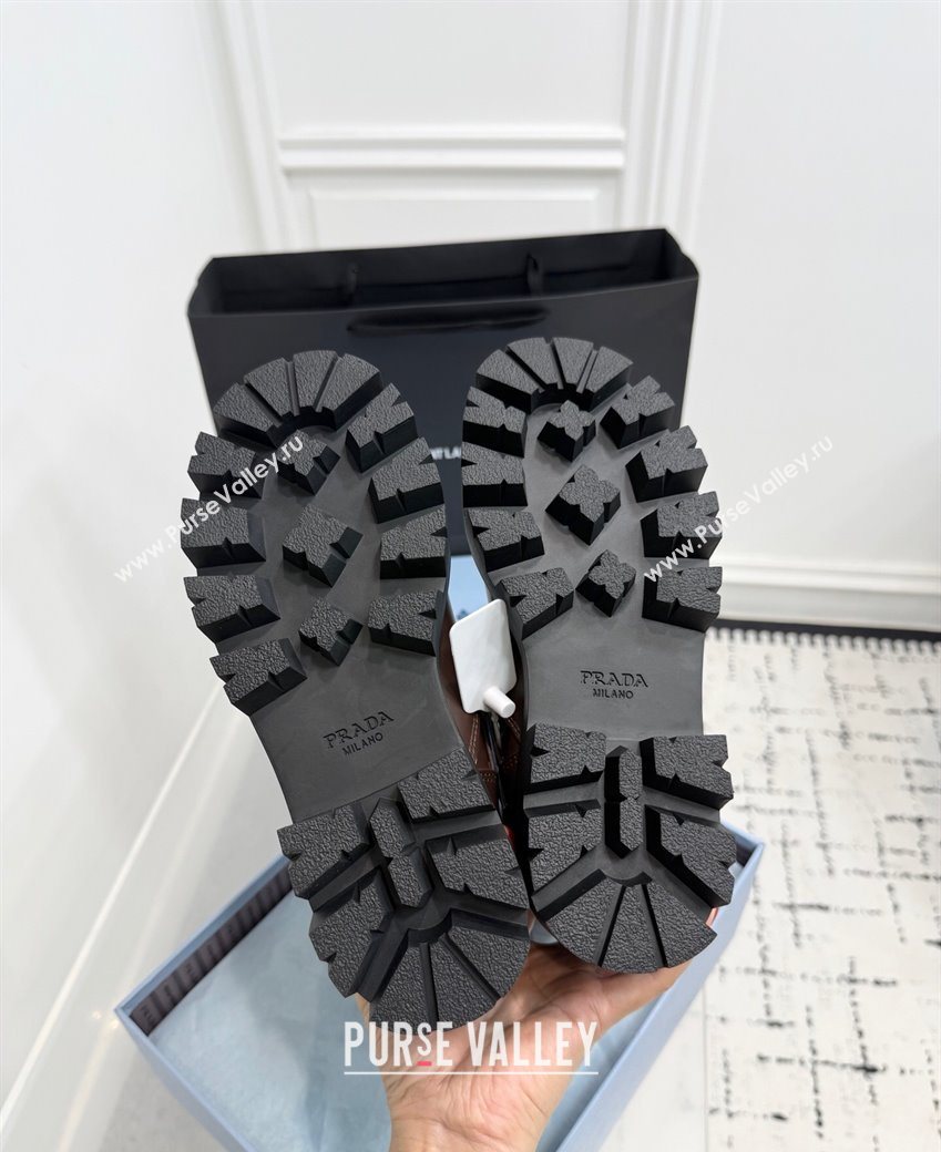 Prada Leather Platform Booties 5cm with Buckle Dark Brown 2025 1U187O (KER-251027064)