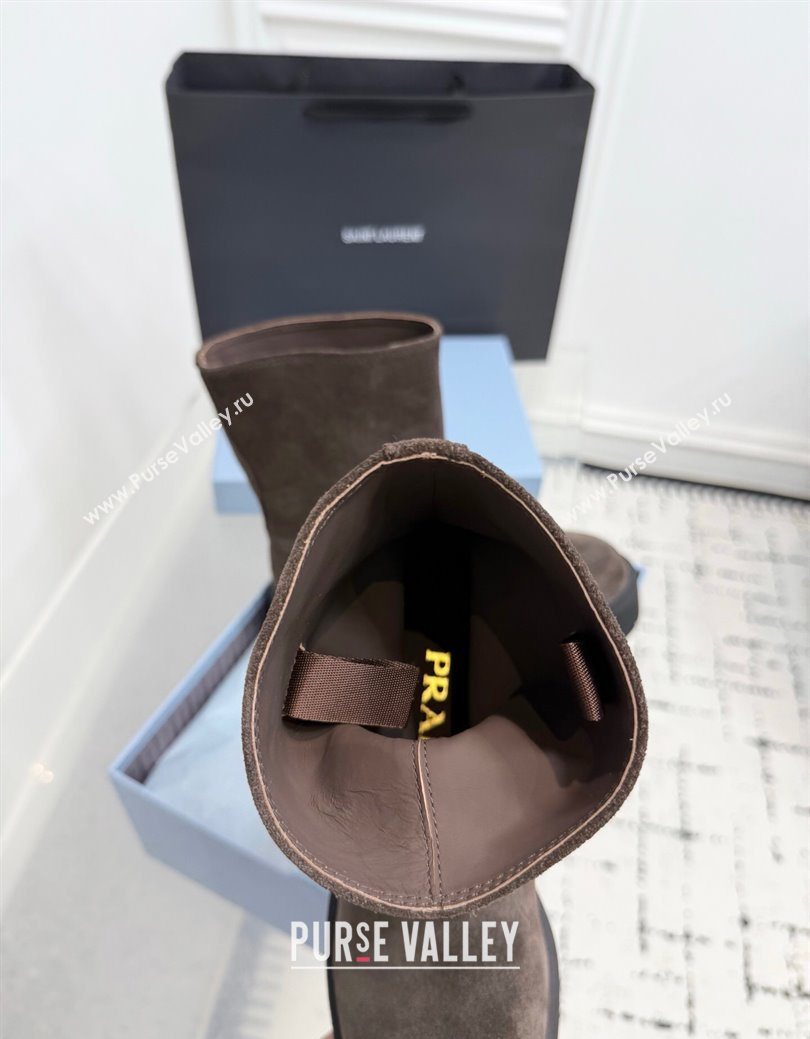 Prada Suede Platform Booties 5cm with Buckle Brown 2025 1U187O (KER-251027065)