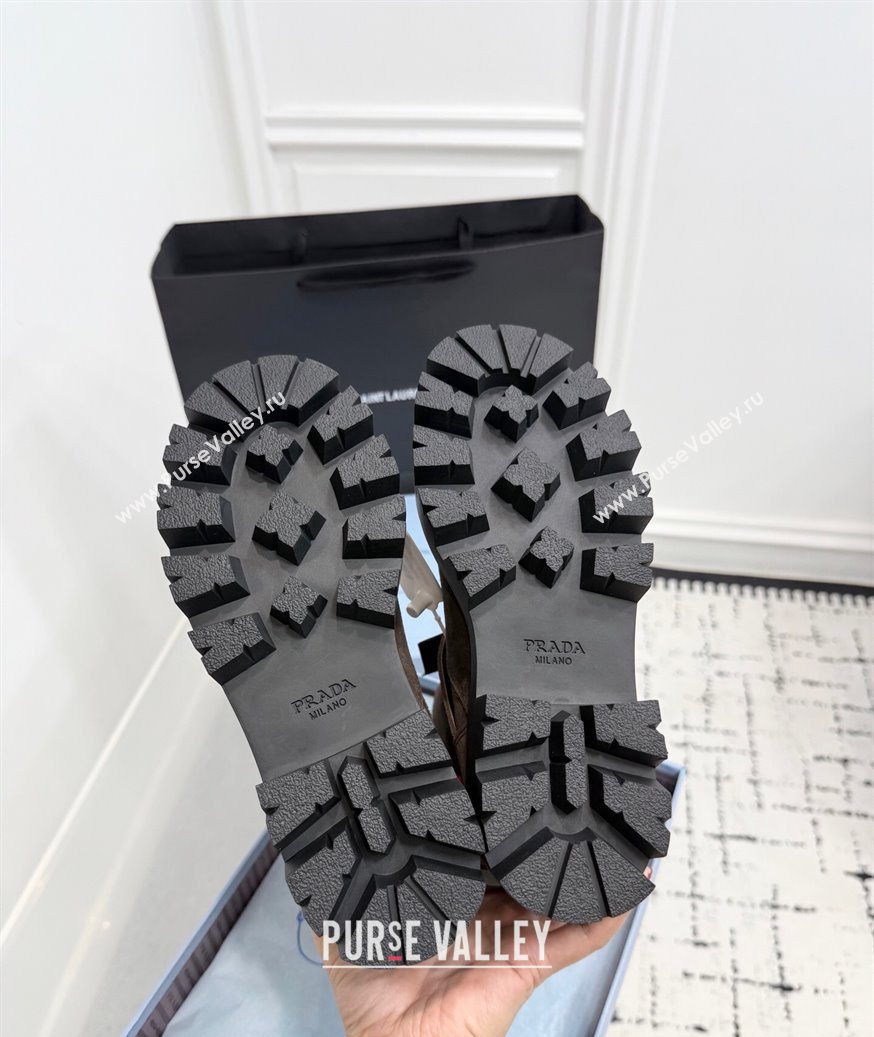 Prada Suede Platform Booties 5cm with Buckle Brown 2025 1U187O (KER-251027065)