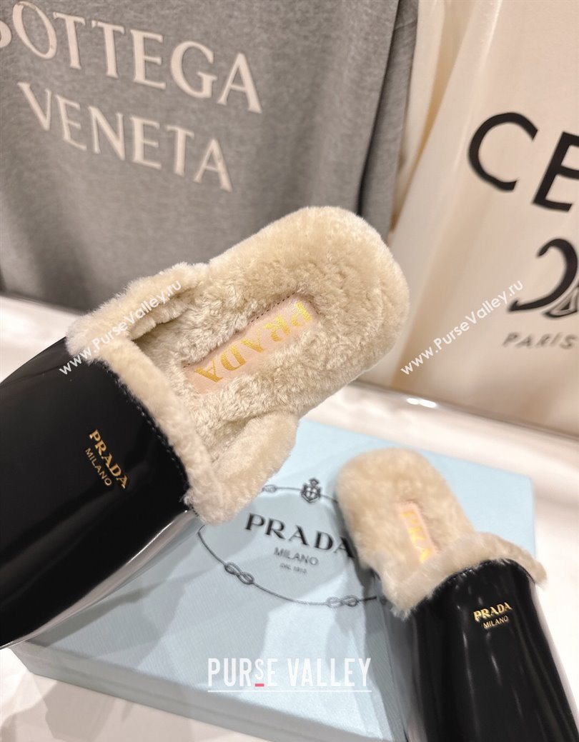 Prada Brushed Leather and Wool Flat Mules Black 2025 1S008O (MD-251027002)