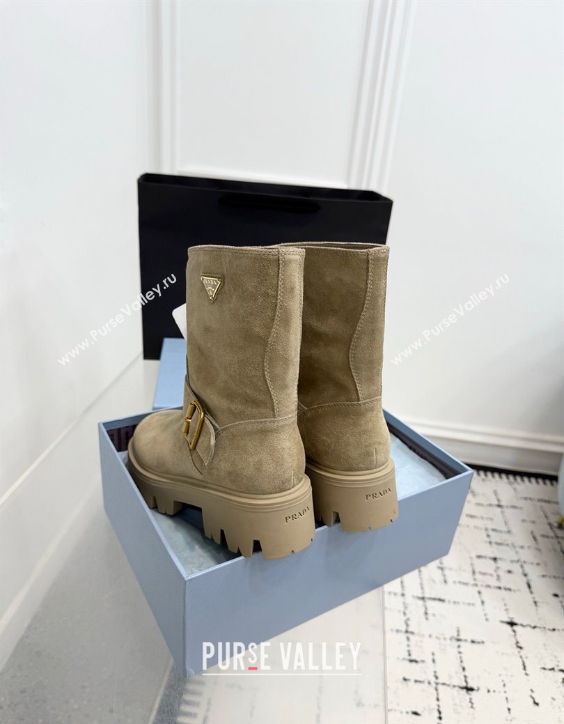 Prada Leather Platform Booties 5cm with Buckle Beige 2025 1U187O (KER-251027066)