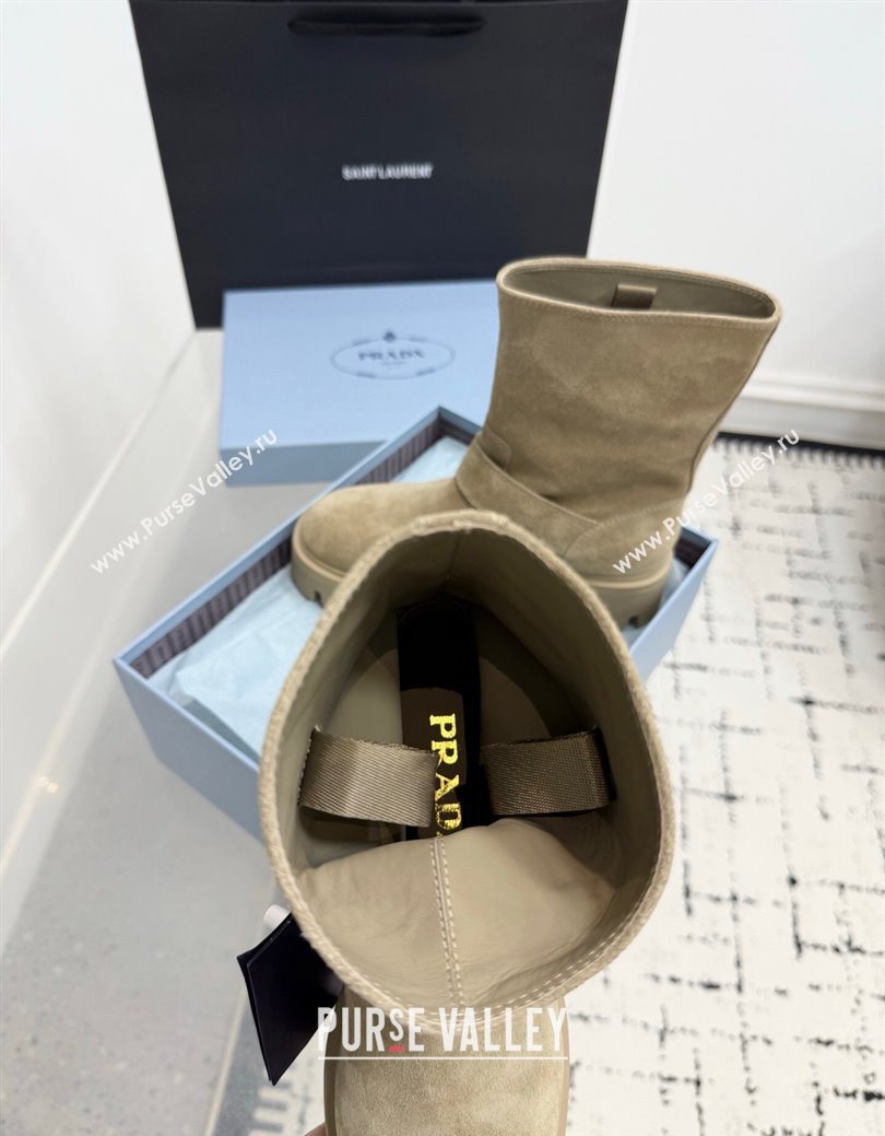 Prada Leather Platform Booties 5cm with Buckle Beige 2025 1U187O (KER-251027066)