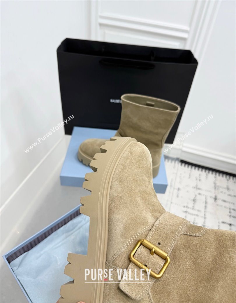 Prada Leather Platform Booties 5cm with Buckle Beige 2025 1U187O (KER-251027066)