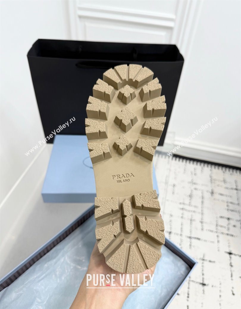 Prada Leather Platform Booties 5cm with Buckle Beige 2025 1U187O (KER-251027066)