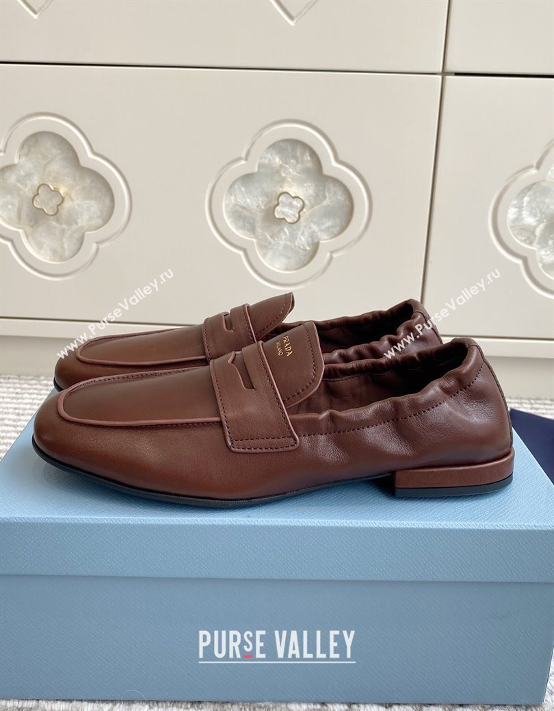 Prada Shuffle Antiqued Leather Loafers Cognac Brown 2025 1D051O (MD-251027052)