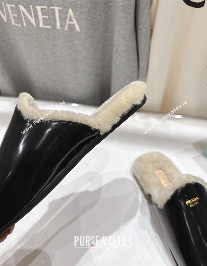 Prada Brushed Leather and Wool Flat Mules Black 2025 1S008O (MD-251027002)