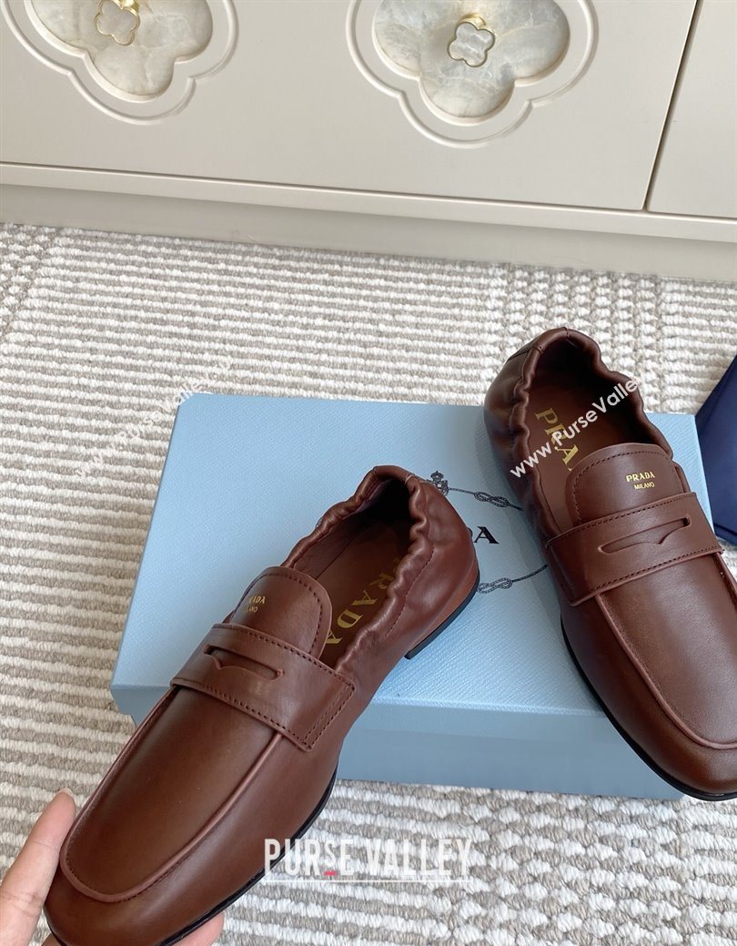 Prada Shuffle Antiqued Leather Loafers Cognac Brown 2025 1D051O (MD-251027052)