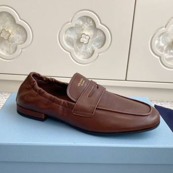 Prada Shuffle Antiqued Leather Loafers Cognac Brown 2025 1D051O (MD-251027052)