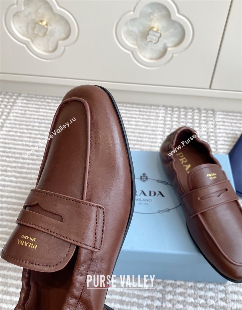 Prada Shuffle Antiqued Leather Loafers Cognac Brown 2025 1D051O (MD-251027052)