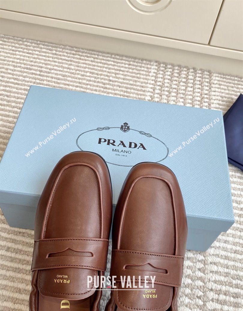 Prada Shuffle Antiqued Leather Loafers Cognac Brown 2025 1D051O (MD-251027052)
