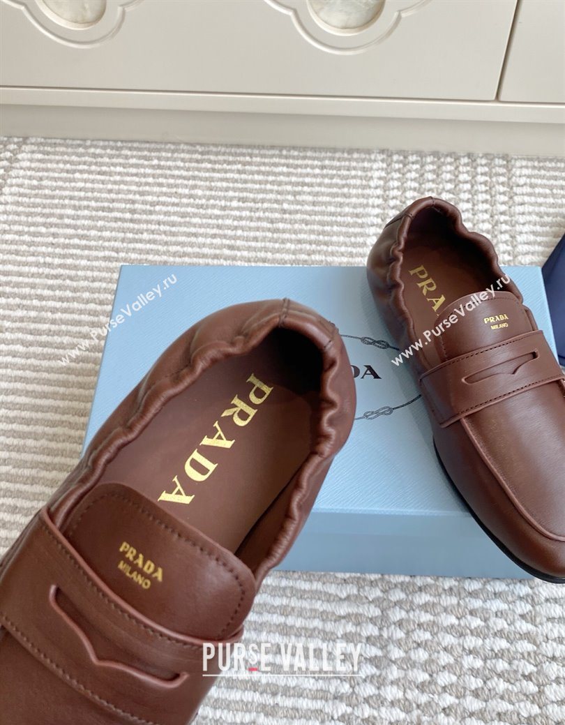 Prada Shuffle Antiqued Leather Loafers Cognac Brown 2025 1D051O (MD-251027052)