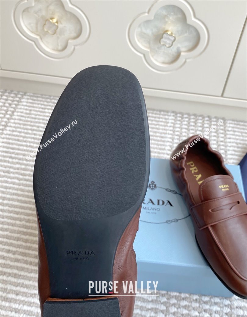 Prada Shuffle Antiqued Leather Loafers Cognac Brown 2025 1D051O (MD-251027052)
