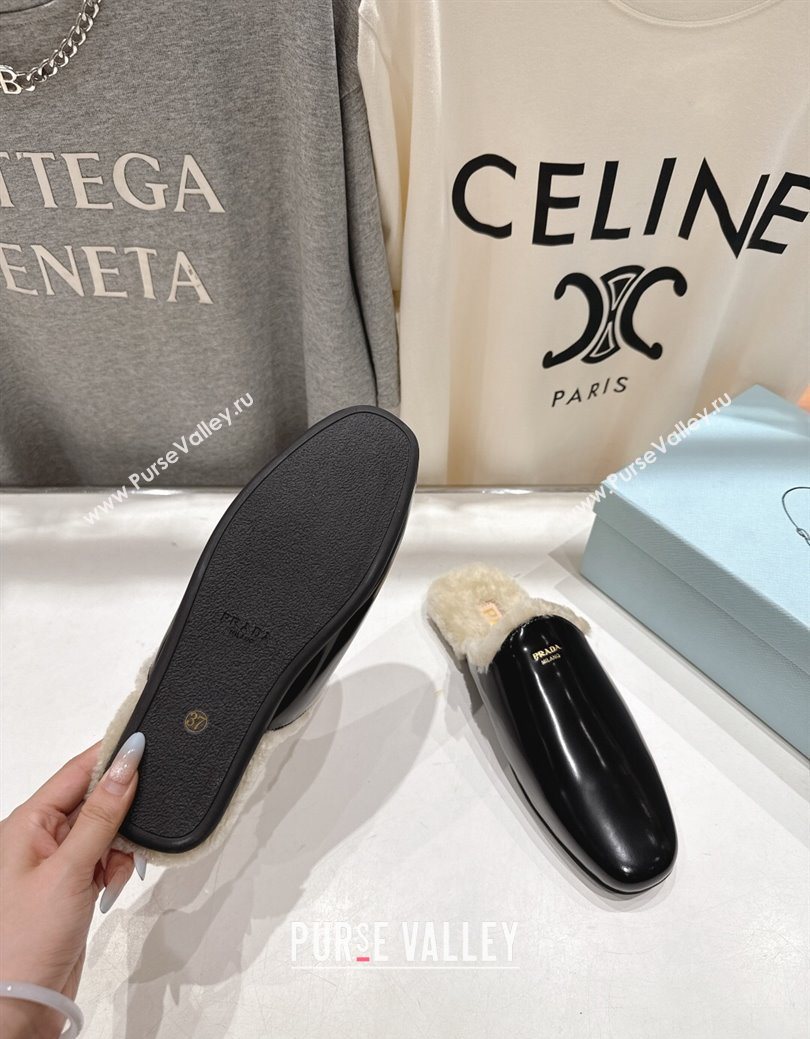 Prada Brushed Leather and Wool Flat Mules Black 2025 1S008O (MD-251027002)