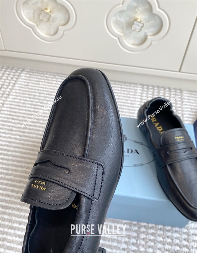 Prada Shuffle Antiqued Leather Loafers Black 2025 1D051O (MD-251027053)