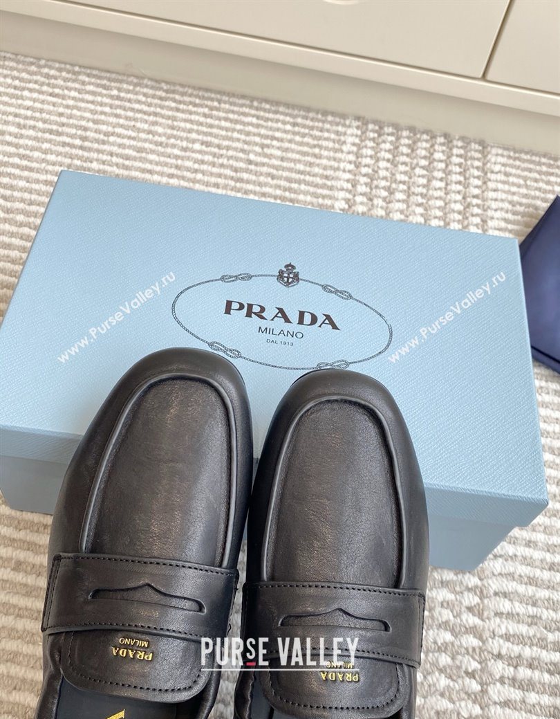 Prada Shuffle Antiqued Leather Loafers Black 2025 1D051O (MD-251027053)