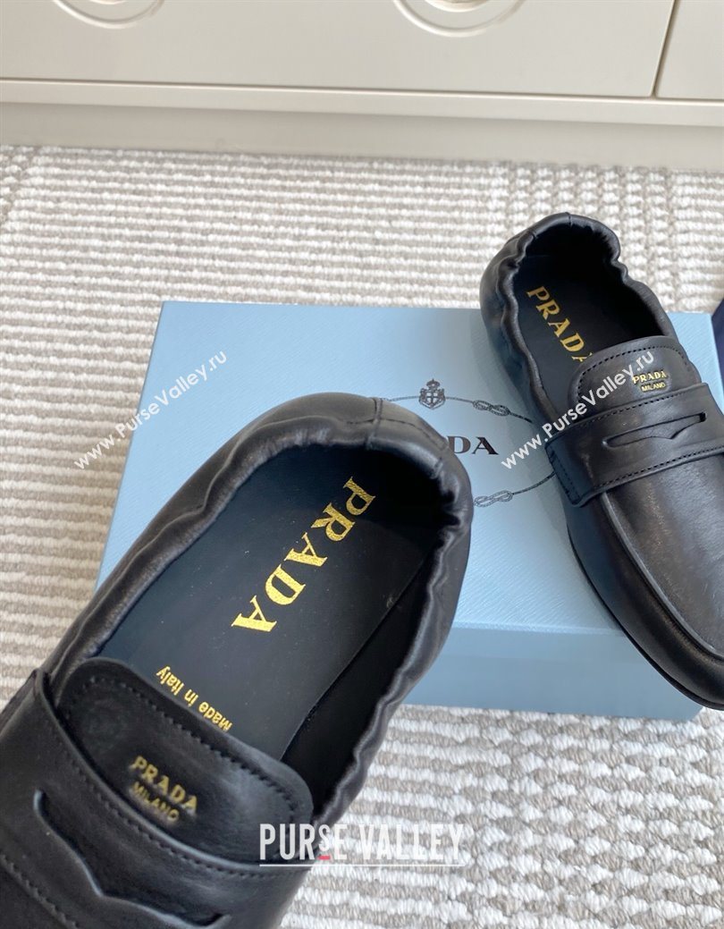 Prada Shuffle Antiqued Leather Loafers Black 2025 1D051O (MD-251027053)