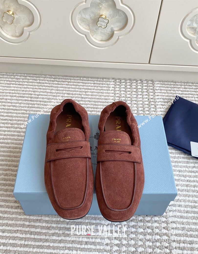 Prada Shuffle Antiqued Suede Loafers Brown 2025 1D051O (MD-251027055)